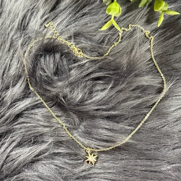 Gold Starburst Cz Necklace (n1) - Picture 6 of 8